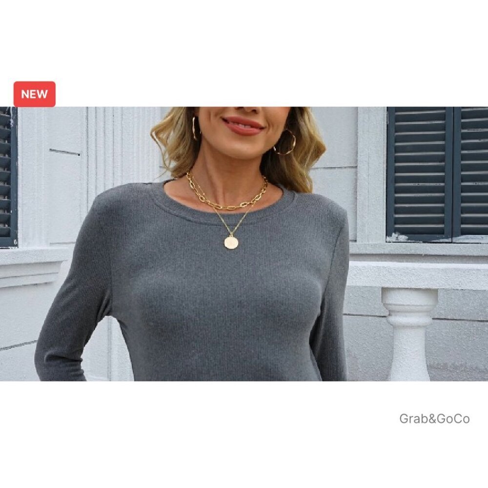 Ribbed Cotton Thermal Long Sleeve Slim Fit Layering Top Minimal Chic - Picture 8 of 8